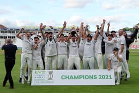 Warwickshire celebrate in 2021 after winning the Championship for the eighth time