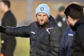 Rugby Town manager Carl Adams at his side's fourth-round FA Vase success over Lakenheath  PICTURE BY MARTIN PULLEY