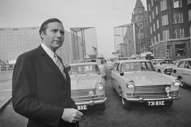 British Labour and Co-operative Party politician John Stonehouse (1925 - 1988), Minister of Posts and Telecommunications, with television detector vans, London, UK, 22nd October 1969. (Photo by Evening Standard/Hulton Archive/Getty Images)