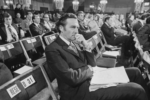 British Labour and Co-operative Party politician John Stonehouse (1925 - 1988) at a meeting conference, UK, 30th September 1975. (Photo by Graham Wood/Evening Standard/Hulton Archive/Getty Images)