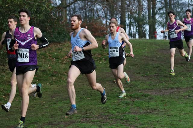 Rugby & Northampton's Will Gardner (394) just ahead of debutant Andrew Johnstone (400) in the Birmingham League race