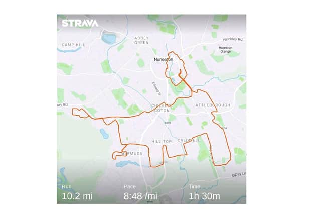 A Strava map showing the route taken on Thursday morning. And yes, it does look like a dog!