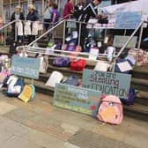 The backpack protest at Shire Hall in Warwick against what some parents and carers have described as a "crisis" in SEND services in Warwickshire. Photo by Geoff Ousbey.