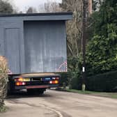 One of the cabins, or 'pods' waits outside the entrance. Photo taken last week when we went to have a look at the site.