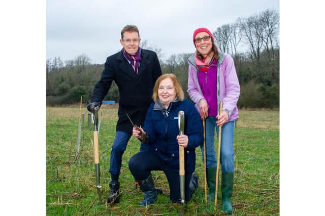 Cllr Heather Timms, Warwickshire’s portfolio lead on climate, joined Andy Street, the Mayor of the West Midlands and Kristie Naimo, director at ARC (Achieving Results in Communities) at The Children’s Forest at Leasowe Farm in Radford Semele