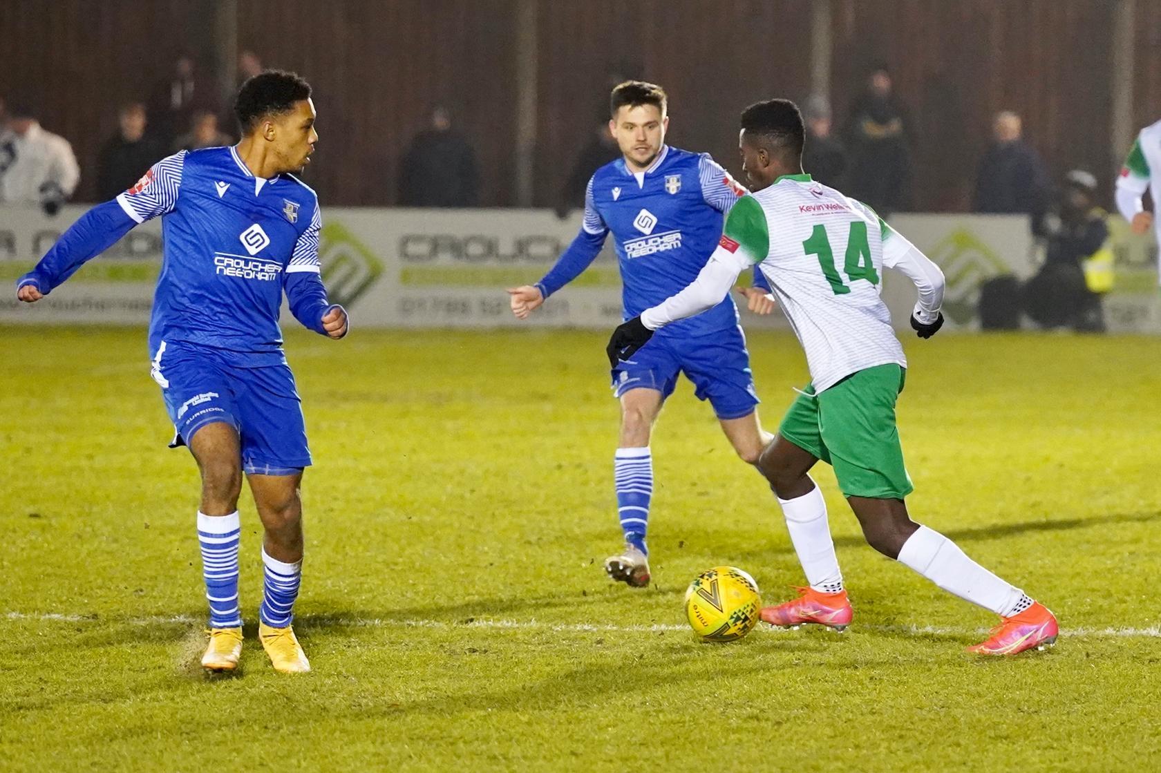 Action from the Rocks' 3-1 Isthmian premier defeat at Bishop's Stortford / Pictures: Trevor Staff