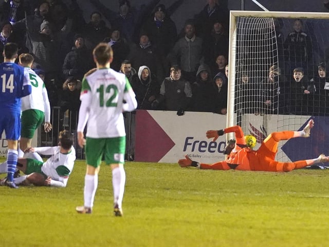 Action from the Rocks' 3-1 Isthmian premier defeat at Bishop's Stortford / Pictures: Trevor Staff