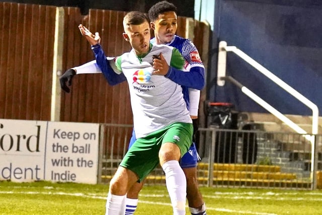 Action from the Rocks' 3-1 Isthmian premier defeat at Bishop's Stortford / Pictures: Trevor Staff