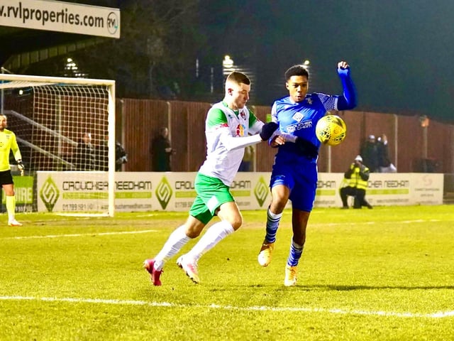 Action from the Rocks' 3-1 Isthmian premier defeat at Bishop's Stortford / Pictures: Trevor Staff