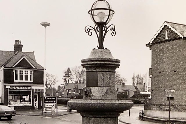 The old fountain in Horsham, January 1980