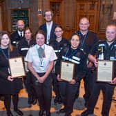 Chief Supt Emma Bastone presents commendations to the Leamington Safer Neighbourhood Team.