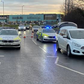 Police were called just after 7am to a report of a collision involving a pedestrian and a car on the A425 Europa Way, between the McDonalds roundabout and Morrisons roundabout. Photo by OPU Warwickshire.