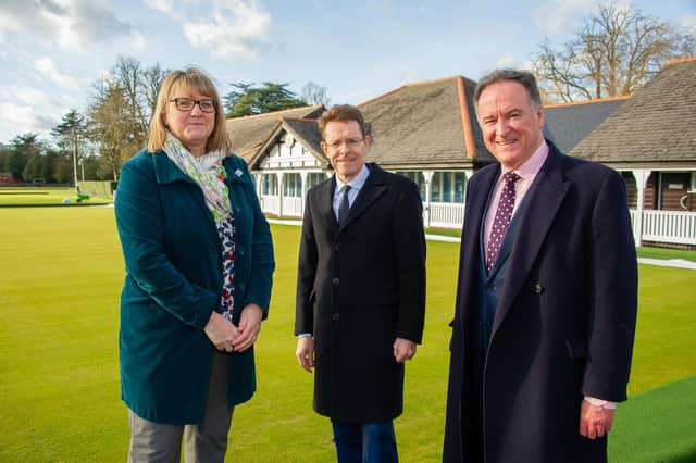 West Midlands Mayor Andy Street (centre) with Warwick District Councillor Andrew Day and Warwick District Council’s head of Culture, Tourism and Leisure, Rose Winship.