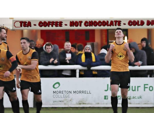 Jack Edwards celebrates his goal against Blyth Spartans