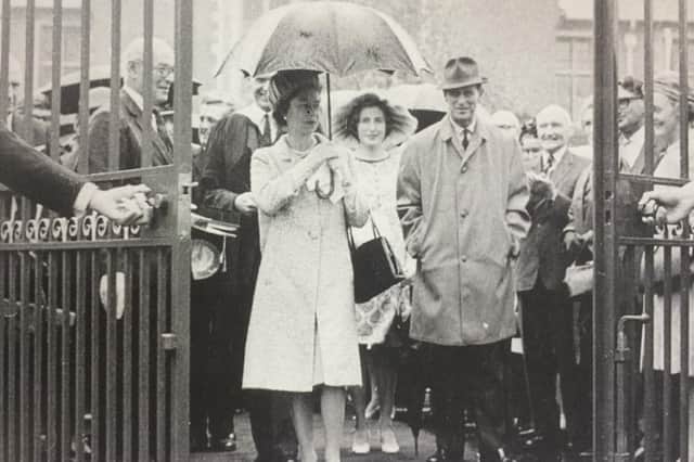 The Queen and Prince Philip on a visit to Rugby many years ago. Photo from the Advertiser's archives.