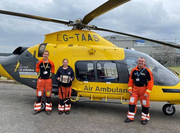 Dr Jake Turner, NUH Blood Bank Biomedical Scientist Mrs Chloe Wilkes, Captain John McCallion. Photo supplied