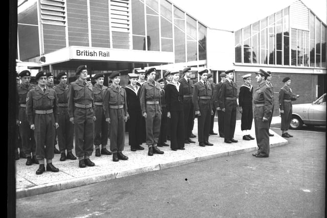 Northampton Grammar School cadets leave for camp at Castle Station, July 19, 1967