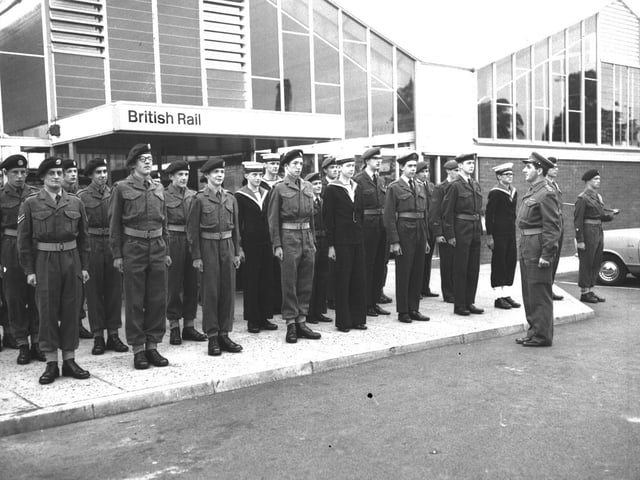 Northampton Grammar School cadets leave for camp at Castle Station, July 19, 1967