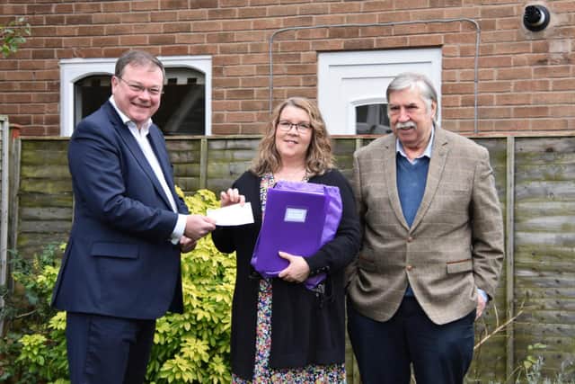 Robert Lee, Corporate Partner at Wright Hassall, with 175 Acts of Kindness winner Helen Smith and John Plumb. Photo supplied
