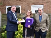 Robert Lee, Corporate Partner at Wright Hassall, with 175 Acts of Kindness winner Helen Smith and John Plumb. Photo supplied