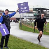 The Race Organiser director Craig Thornton and Peter Burnell, Business Relationship Manager at The Wigley Group, at Warwick Racecourse, where the race will start and end. Photo supplied