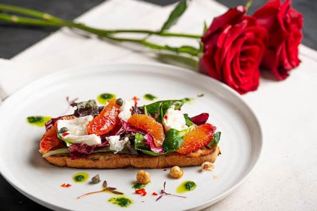 The blood orange and mozzarella bruschetta- available as part of the More to Amore special's menu at Carluccio's.