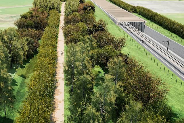 Visualisation of Kenwilworth Greenway next to the retained cutting.