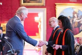 His Royal Highness Prince Charles presenting Angela Joyce with The Queen’s Anniversary Prize for Higher and Further Education at St James’ Palace. Photo supplied