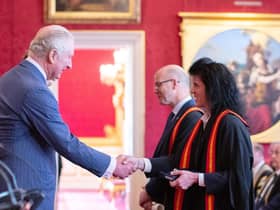 His Royal Highness Prince Charles presenting Angela Joyce with The Queen’s Anniversary Prize for Higher and Further Education at St James’ Palace. Photo supplied