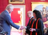 His Royal Highness Prince Charles presenting Angela Joyce with The Queen’s Anniversary Prize for Higher and Further Education at St James’ Palace. Photo supplied
