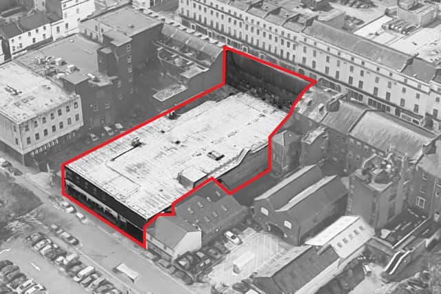 An aerial view of the site between 19-21 The Parade and 20-22 Guy Street.