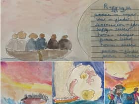 Some of the refugee theme pieces of art created by Year 4 at Kineton Primary School. Photos supplied