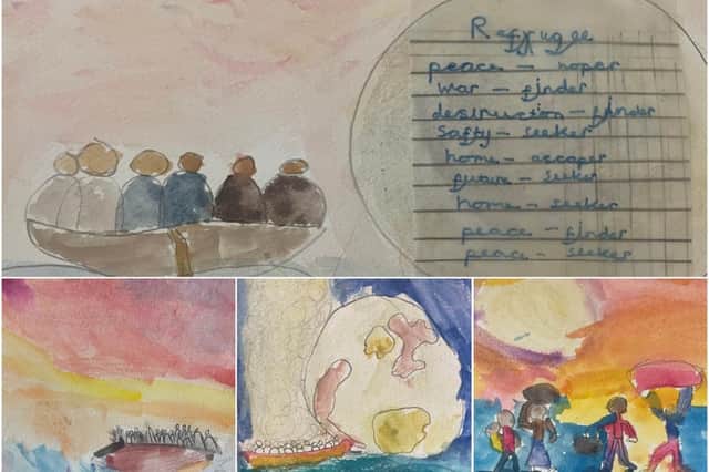 Some of the refugee theme pieces of art created by Year 4 at Kineton Primary School. Photos supplied