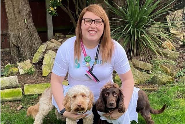 Alex Pearson, will be walking 15 miles with her dogs Archie and Chester in aid of Safeline. Photo supplied