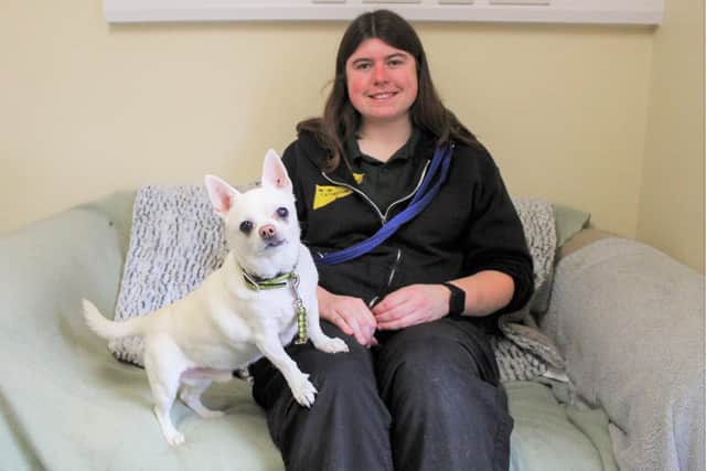 Diego is pictured with Dogs Trust Kenilworth teammate Danielle Scott.