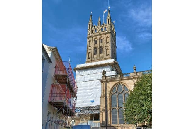 The first stage of scaffolding on St Mary's Church in Warwick. Photo supplied