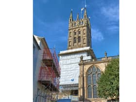 The first stage of scaffolding on St Mary's Church in Warwick. Photo supplied
