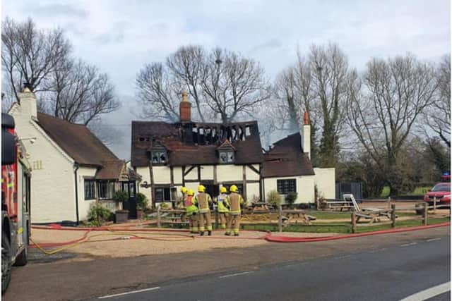 Kenilworth Fire Station’s water carrier was sent along with eigh other crews to the pub fire in Preston Bagot. Photo by Kenilworth Fire Station