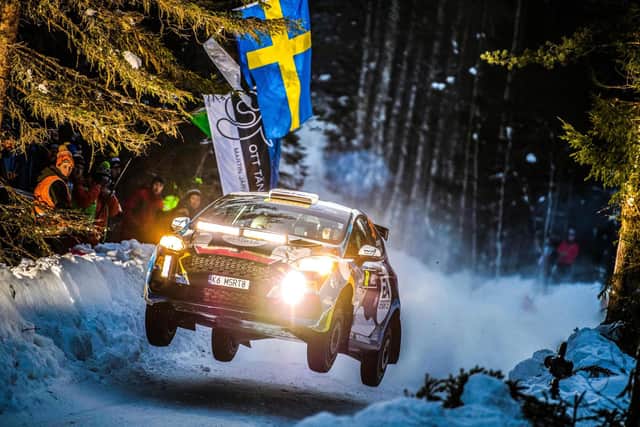 Jon Armstrong on his way to victory in the snow in the opening round of the 2022 Junior WRC in Sweden (Images courtesy of Junior WRC)