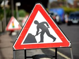 Roadworks sign. Stock image.
