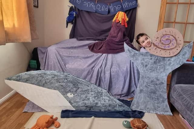 A pupil recreates the cover of The Snail And The Whale.