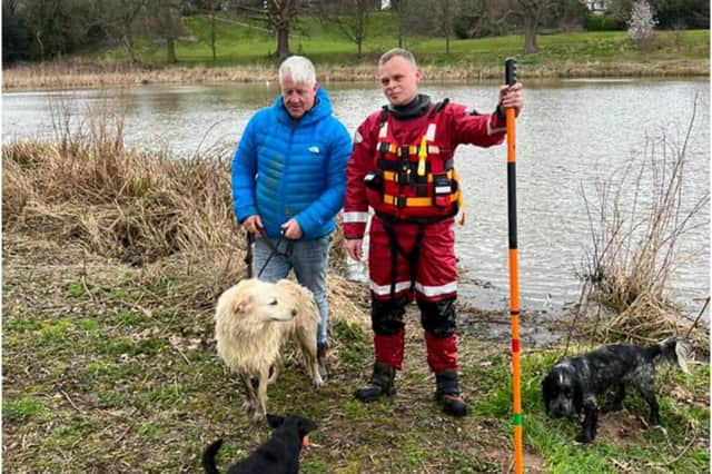 Firefighters from Kenilworth Station were called out to help rescue a dog from the lake in Abbey Fields in Kenilworth. Photo by Kenilworth Fire Station