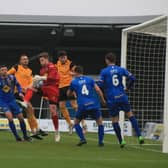 Burton's Callum Hawkins was between the sticks for Leamington at Boston United. Photo: Oliver Atkin