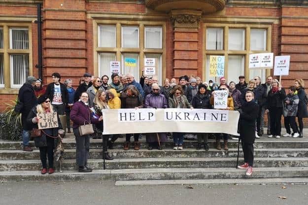 The vigil for Ukraine outside Leamington Town Hall on Sunday (March 6).