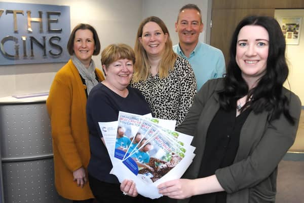 Blythe Liggins Solicitors is aiming to hit £1 million pledges to Cancer Research through gifts left in wills. Left to right: Chloe Witnall, Helen Jackson, Donna Bothamley, Paul England and Kayleigh Mullins. Photo supplied