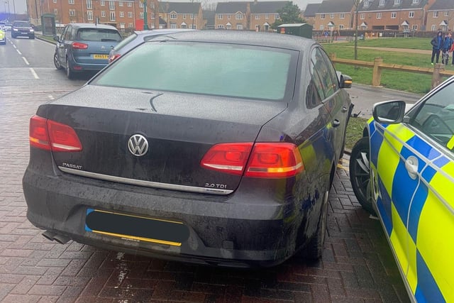 This car was reported stolen. Officers attended and spotted it very quickly but they driver tried to escape. A pursuit ensued until the vehicle crashed and the two occupants were arrested for dangeroud driving, theft of a motor vehicle as well as a number of other offences.
