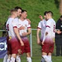 Racing Club Warwick celebrate Danny Murphy's equaliser at Worcester City