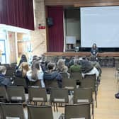 Former Kenilworth School pupil Lance Manley, now an author who has written and published 17 books, gives a talk to pupils.