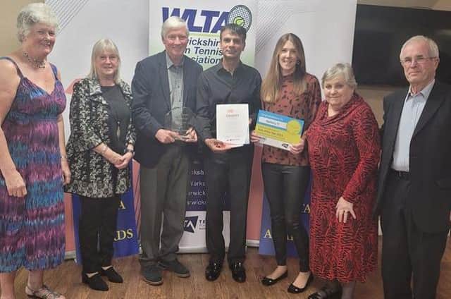 Harbury Tennis Club receiving their 2021 Warwickshire LTA Club of the Year award