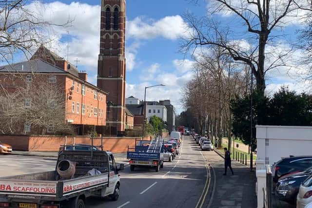 Traffic congestion near St Peter's church in Leamington town centre this morning (March 17) at about 11.30am.